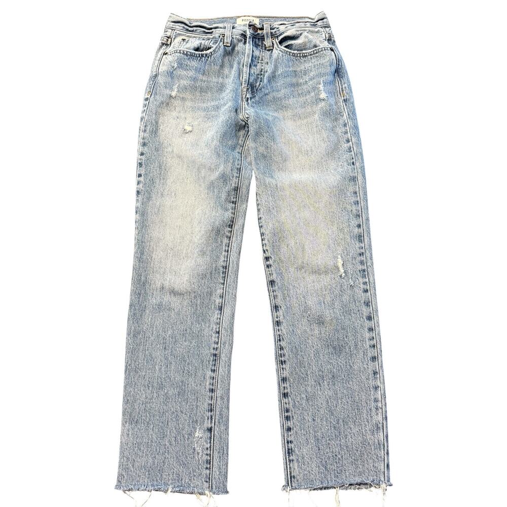 Pistola jeans, light wash, straight, mom jeans, distress, cotton, button fly, 25